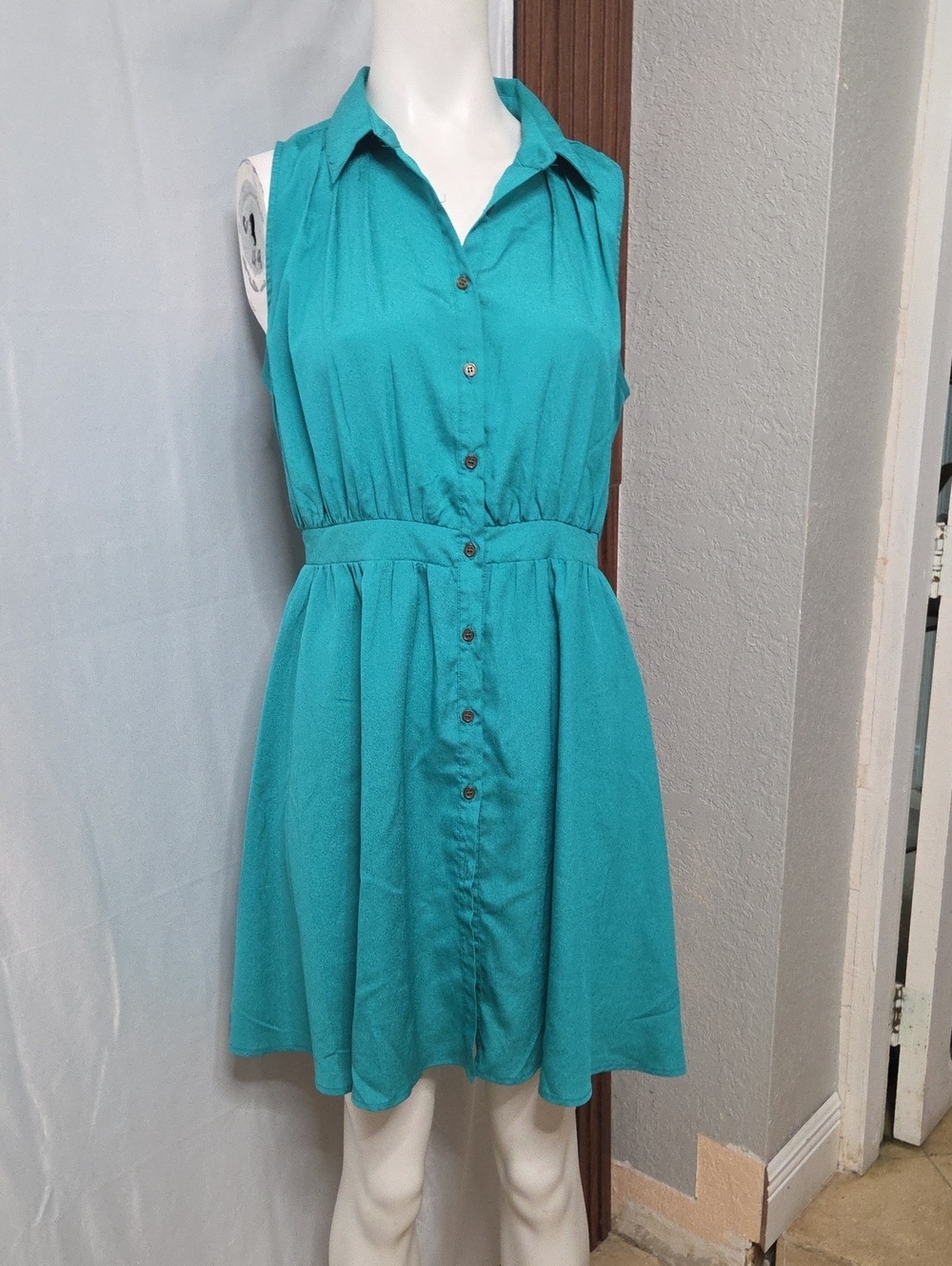 Sweet Rain Sleeveless Teal Button-Front Mini Dress Size Large